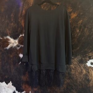 Elegant Black Lace Hem Women's Top